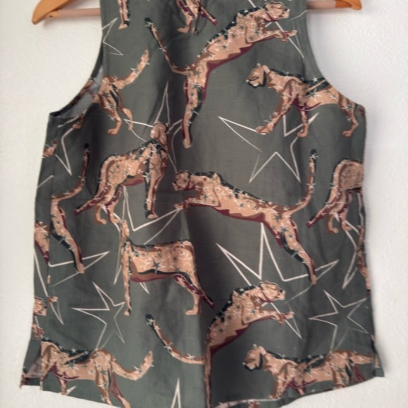 LAS SURENAS Leopard Jungle Boho Shirt Linen Cotton Green Size L - Picture 3 of 7